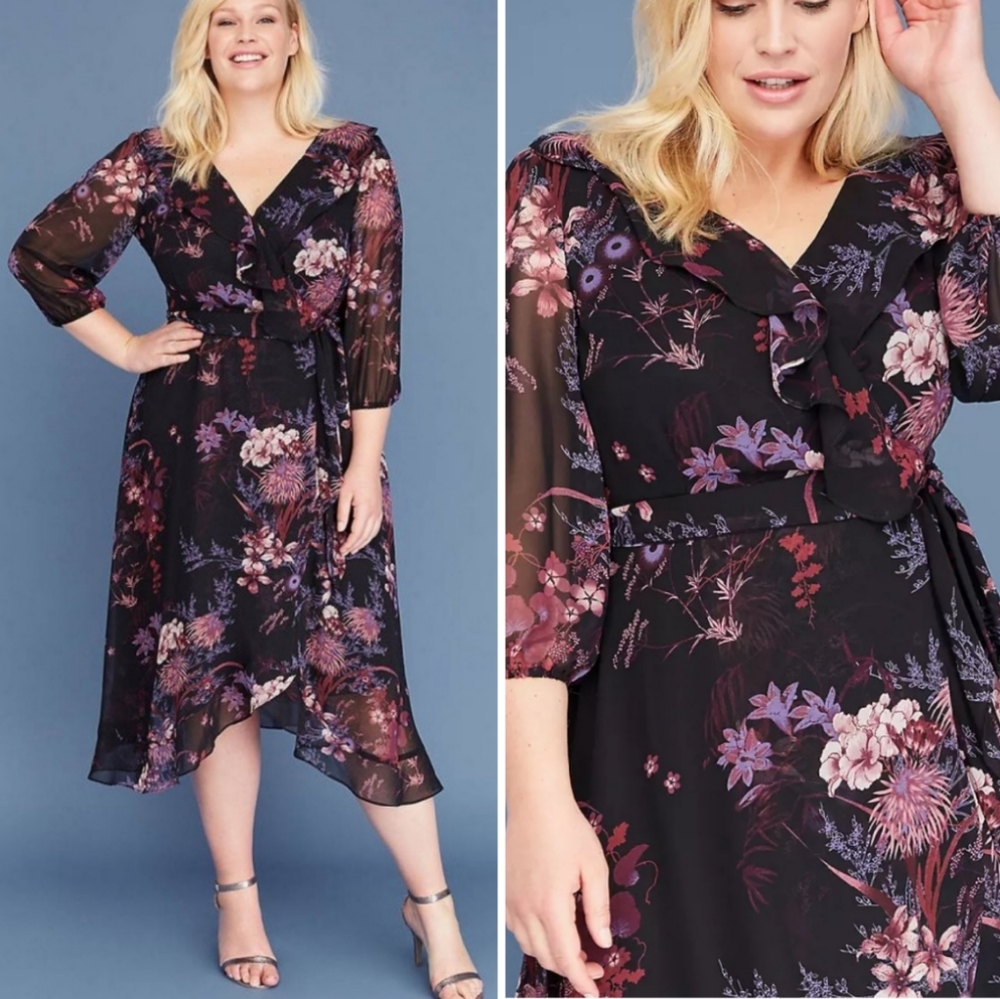 NWT Lane Bryant Chiffon Faux Wrap Maxi Dress